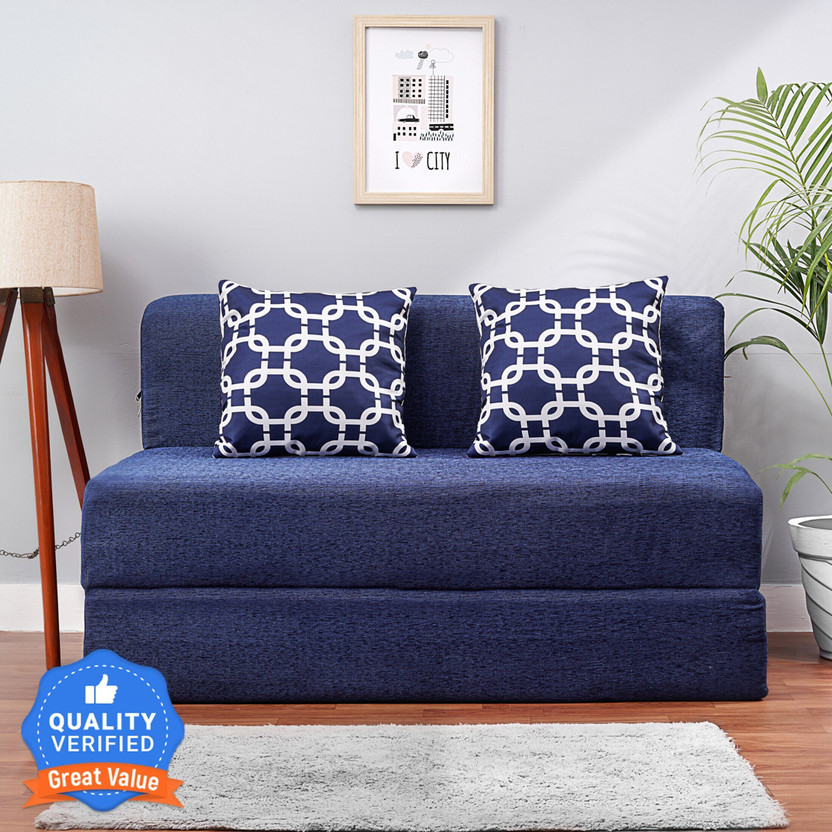 Solis Primus-comfort for all 4X6 size for 2 Person- Moshi Fabric Washable Cover 2 Seater Double Foam Fold Out Sofa Cum Bed(Finish Color - Blue Delivery Condition - Pre-assembled)