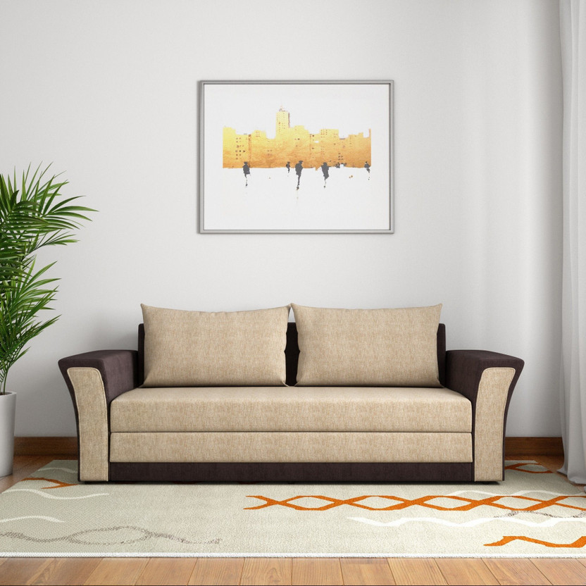 Bharat Lifestyle Leo 2 Seater Double Solid Wood Fold Out Sofa Cum Bed(Finish Color - Cream Brown Delivery Condition - Pre-assembled)