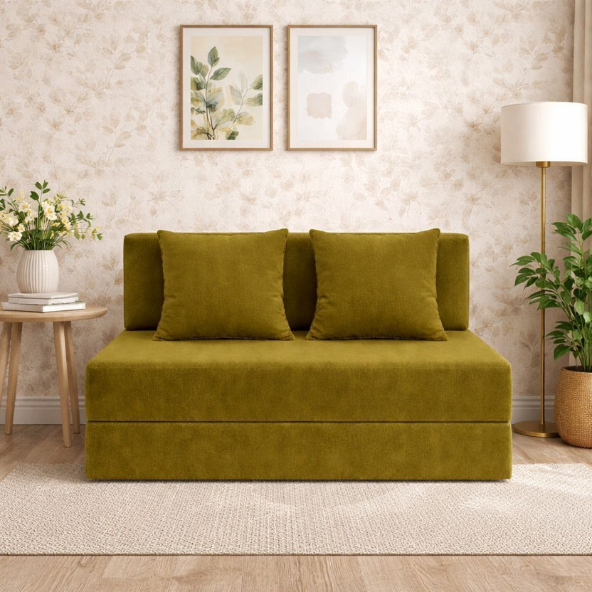 Flipkart Perfect Homes Navo 2 Seater Double Foam Pull Out Sofa Cum Bed(Finish Color - MEHANDI Delivery Condition - Pre-assembled)