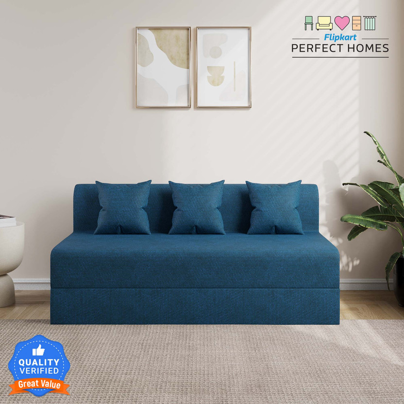 Flipkart Perfect Homes Sit2Sleep Comfort For All 5X6 Jute Fabric for 3 Person 3 Seater Double Foam Fold Out Sofa Cum Bed(Finish Color - Peacock Delivery Condition - Pre-assembled)