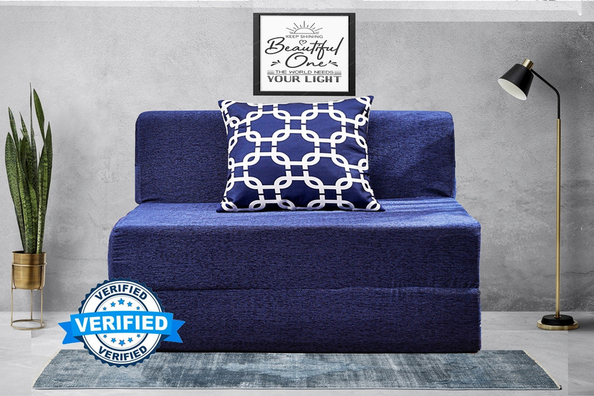 Little Smile 3X6 size for 1 Person- Moshi Fabric Washable Cover 1 Seater Single Foam Fold Out Sofa Cum Bed(Finish Color - Blue Delivery Condition - Pre-assembled)