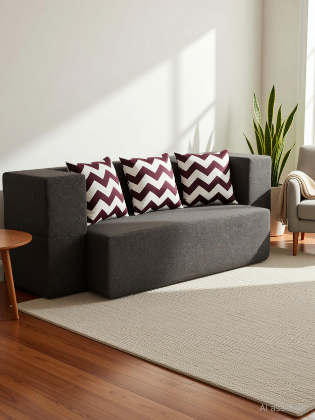 Solis Primus-comfort for all SOLISPRIMUS- COMFORT FOR ALL 3 Seater Double Foam Fold Out Sofa Cum Bed(Finish Color - Brown with 3 Zigzag Cushion (Brown) Delivery Condition - Pre-assembled)