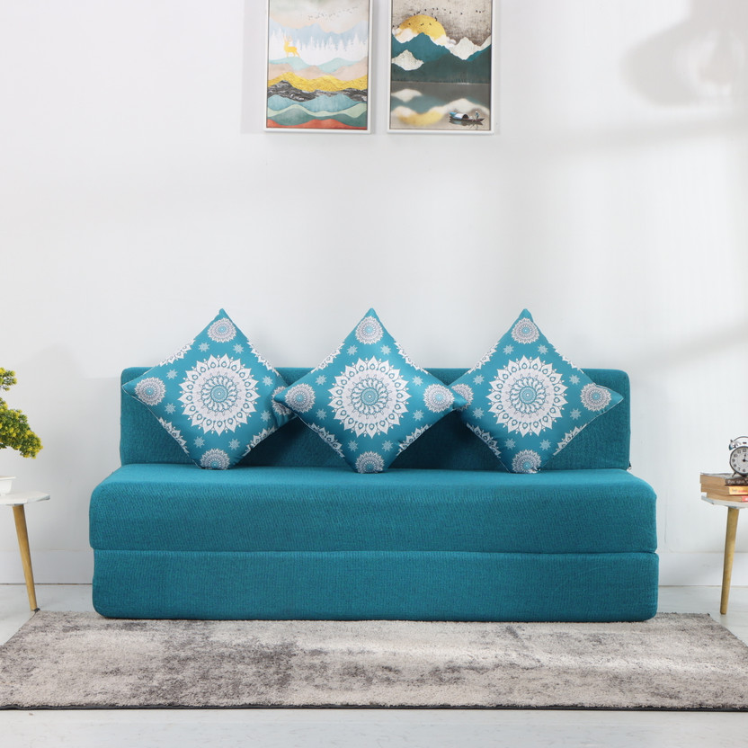 Solis Primus-comfort for all 3 Seater Double Foam Fold Out Sofa Cum Bed(Finish Color - SKYBLUE Delivery Condition - Pre-assembled)
