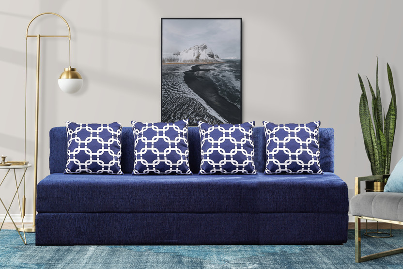 Little Smile 6X6 size for 4 Person- Moshi Fabric Washable Cover 4 Seater Double Foam Fold Out Sofa Cum Bed(Finish Color - Blue Delivery Condition - Pre-assembled)