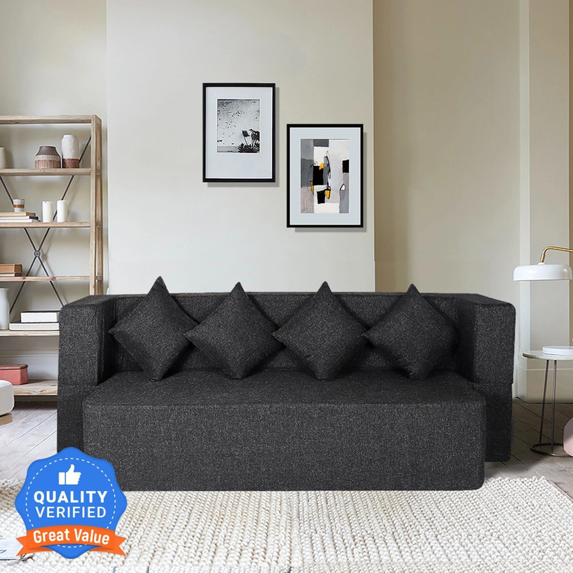 Seventh Seventh Heaven 78x36x14 inch Jute Fabric with 4 Cushions 4 Seater Single Foam Fold Out Sofa Cum Bed(Finish Color - Grey Delivery Condition - Pre-assembled) - Flipkart Deal