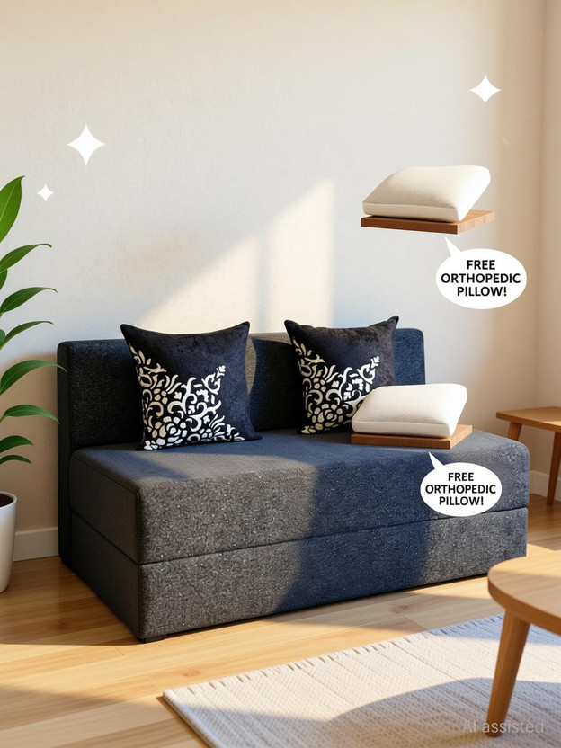 Friends Fit Life Fashion Life-4X6 Comfort 2 Seater Double Fold Out Sofa Cum Bed(Finish Color - Jute Grey Delivery Condition - Pre-assembled)