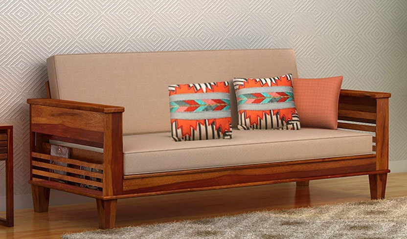 FURINNO Solid wood with storage for livingroom/bedroom/seating 3 Seater Double Solid Wood Fold Out Sofa Cum Bed(Finish Color - Teak Finish Delivery Condition - DIY(Do-It-Yourself))