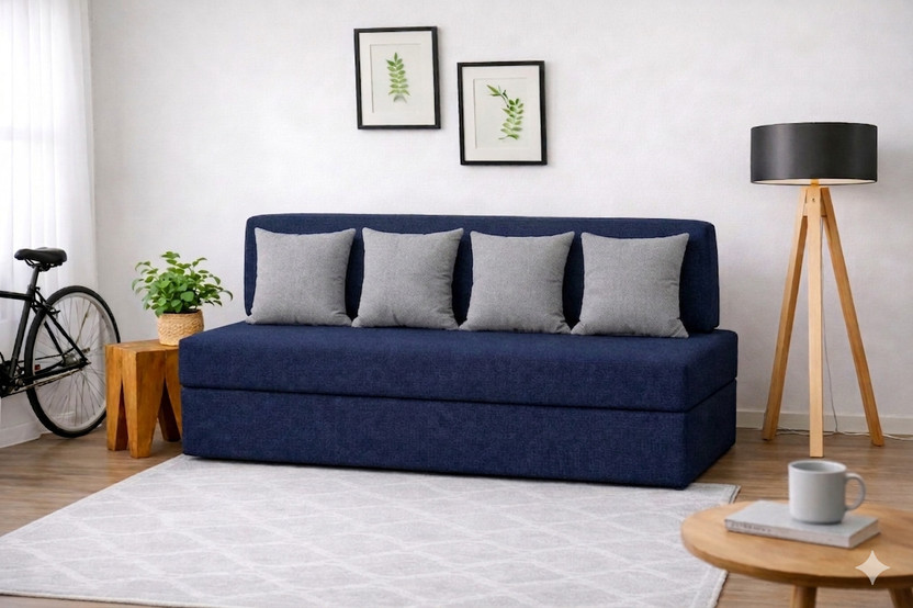 COIRFIT Folding 4 Seater Double Foam Fold Out Sofa Cum Bed(Finish Color - Dark Blue Delivery Condition - DIY(Do-It-Yourself))
