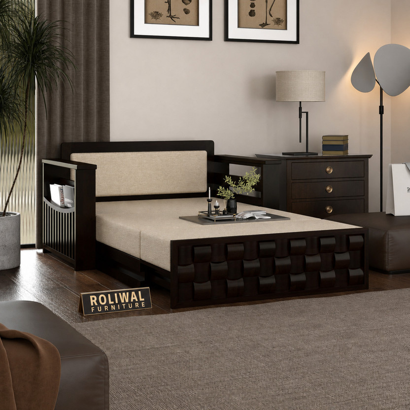 Roliwal Roliwal Pure Sheesham Solid Wood 2 Seater Sofa Cum Bed With Back Cushion 2 Seater Double Solid Wood Pull Out Sofa Cum Bed(Finish Color - Walnut Delivery Condition - DIY(Do-It-Yourself)) - Flipkart Deal