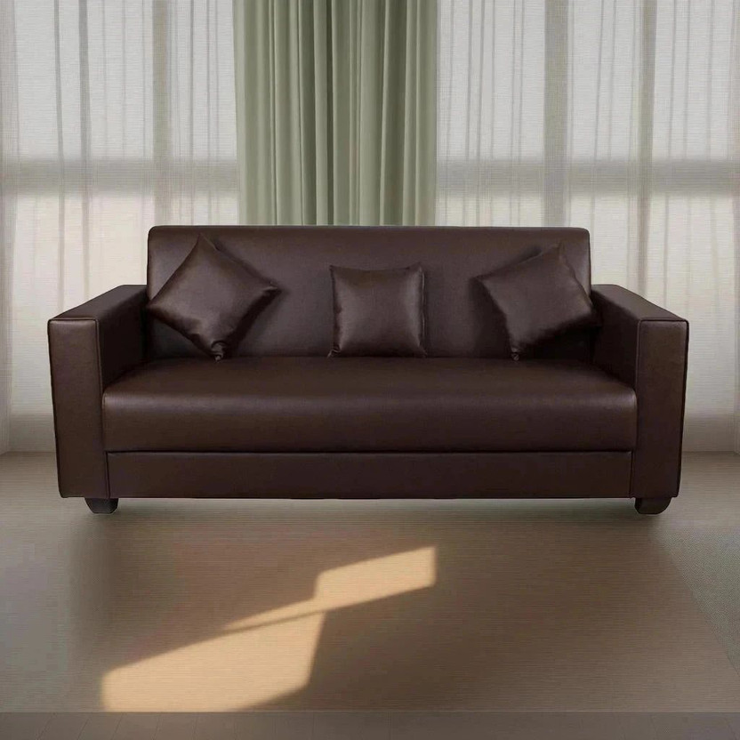 gnanitha Leatherette 3 Seater  Sofa(Finish Color - BROWN, DIY(Do-It-Yourself))