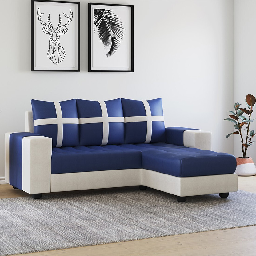Torque Jamestown 4 Seater Mini L Shape Sofa for Living Room (Right Side, Blue) Fabric 4 Seater  Sofa(Finish Color - Blue, DIY(Do-It-Yourself))