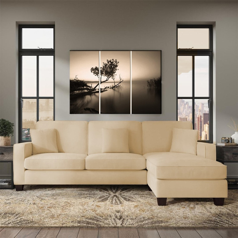 Torque Moscow Mini L Shape For Living Room - (Right Side,Beige) Fabric 4 Seater  Sofa(Finish Color - Beige, DIY(Do-It-Yourself))