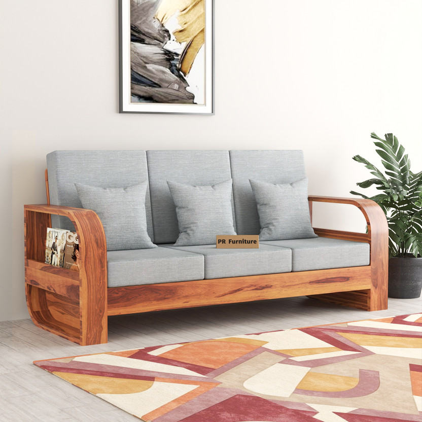 PR FURNITURE Solid Sheesham Wood 3 Seater Sofa For Living Room | Bedroom | Office Fabric 3 Seater  Sofa(Finish Color - Natural Honey - 2, DIY(Do-It-Yourself))