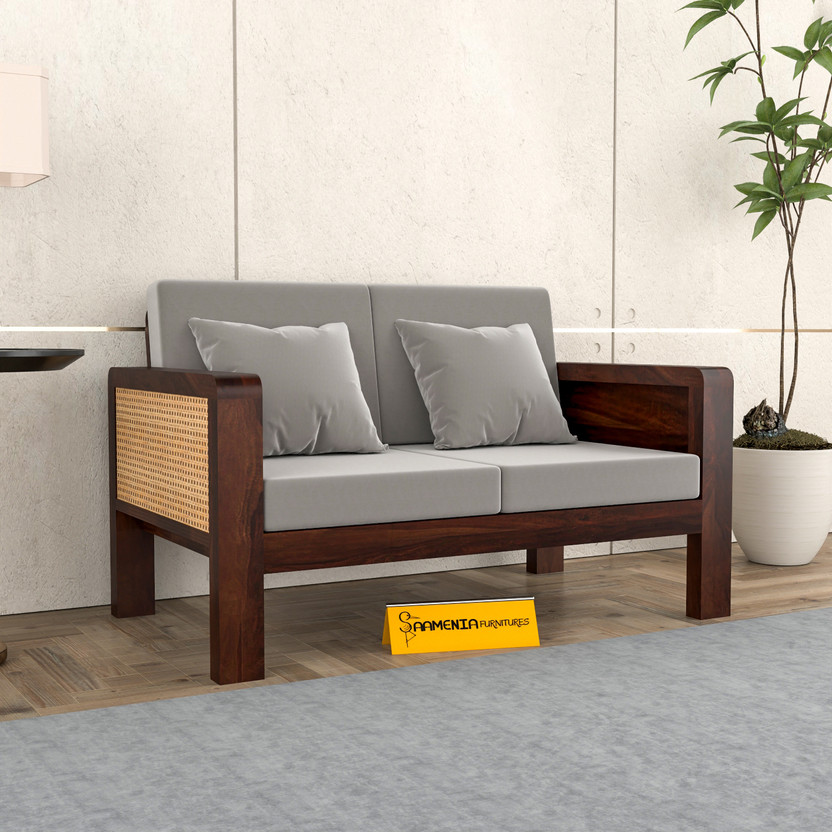 saamenia furnitures Solid Wood Cane 2 Seater Sofa – Classic Design, Comfortable Living Room Seating Fabric 2 Seater  Sofa(Finish Color - Walnut, DIY(Do-It-Yourself))