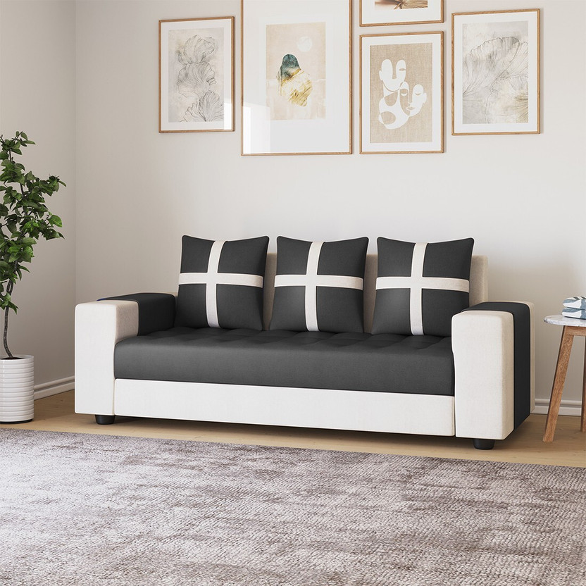 Torque Jamestown 3 Seater Fabric Sofa for Living Room (Black And Cream) Fabric 3 Seater  Sofa(Finish Color - Black, DIY(Do-It-Yourself))