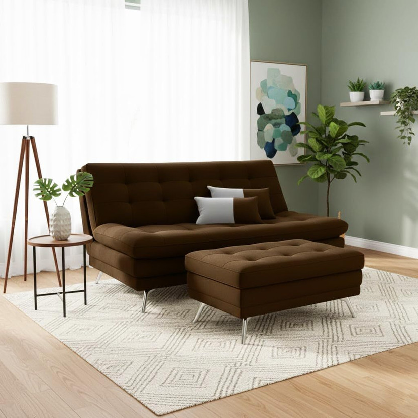 FURNY sofa set for living room, modern sofa set design, wooden sofa set, luxury Fabric 3 Seater  Sofa(Finish Color - Dark Brown, Pre-assembled)