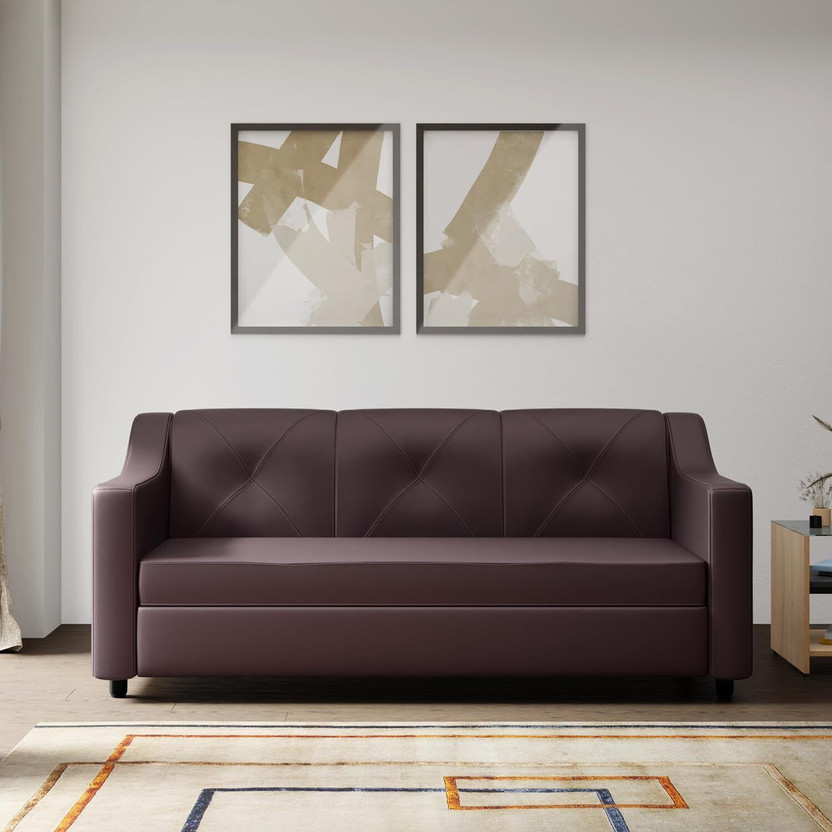 Interio by Godrej Monarch Leatherette 3 Seater  Sofa(Finish Color - Burgundy, Knock Down)