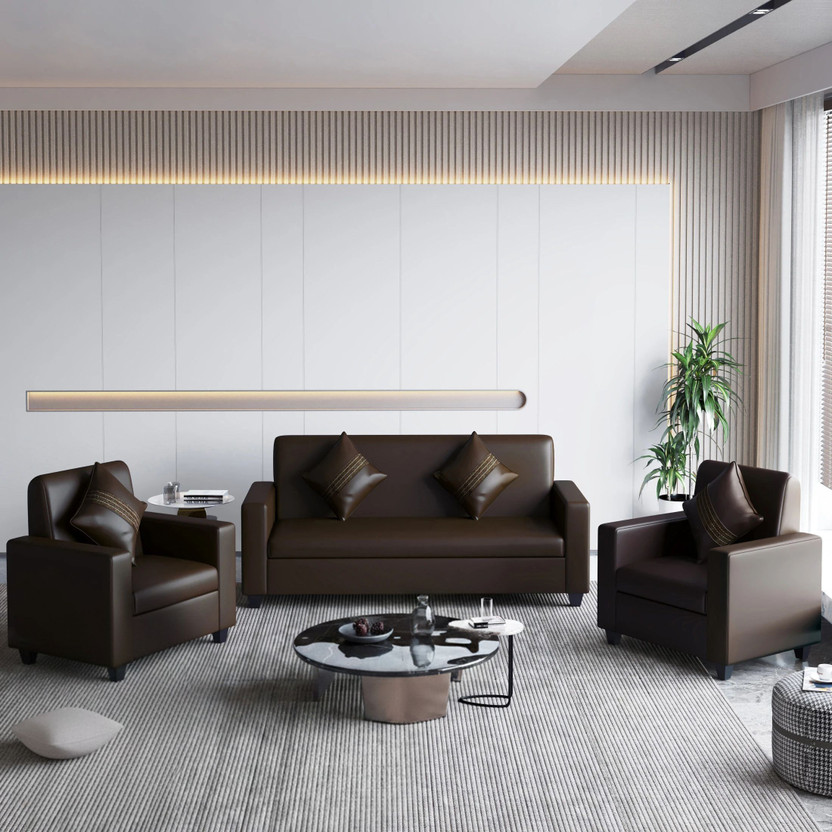 Flipkart Perfect Homes Crete Leatherette 3 + 1 + 1 Sofa Set(Coffee Brown, DIY(Do-It-Yourself))