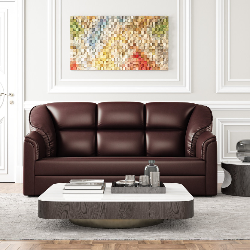 WESTIDO Leatherette 3 Seater  Sofa(Finish Color - Brown, DIY(Do-It-Yourself))