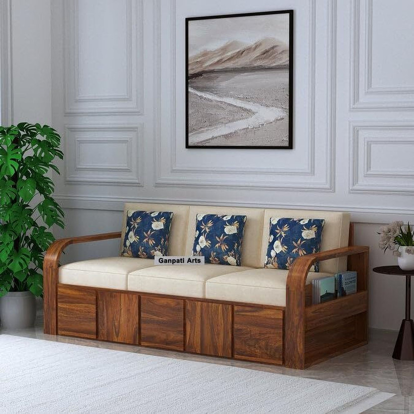 Ganpati Arts Scott Wooden Sofa with Side Pocket for Living Room/Bedroom/Office Fabric 3 Seater  Sofa(Finish Color - Scott-Natural, DIY(Do-It-Yourself))