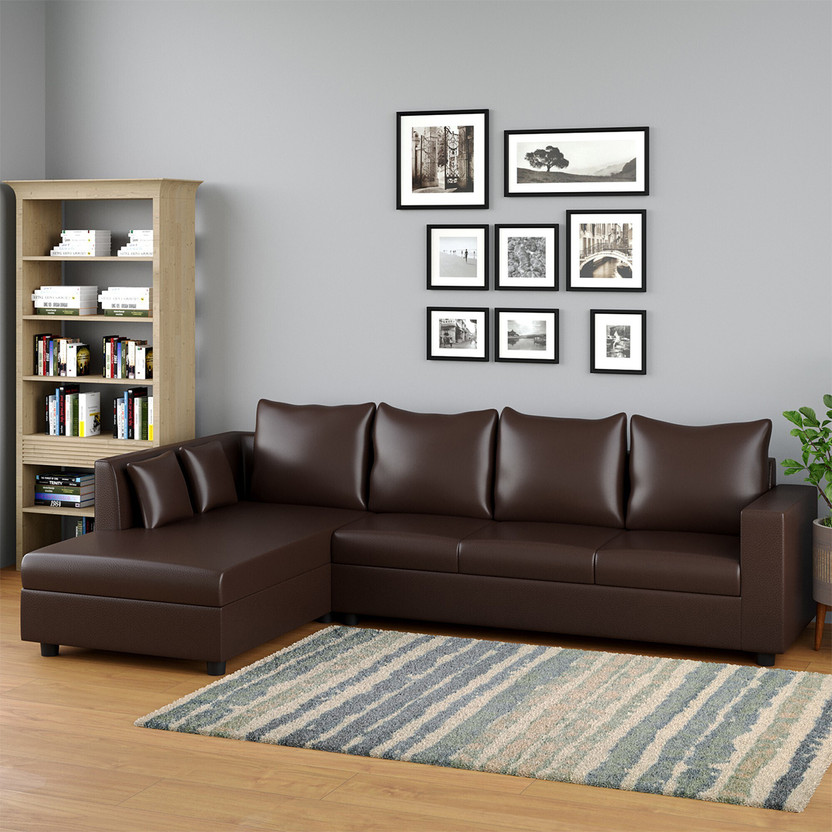 WESTIDO Leatherette 6 Seater  Sofa(Finish Color - Brown, DIY(Do-It-Yourself))