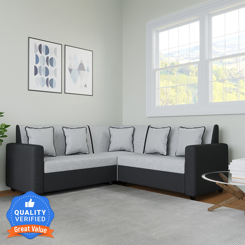 WESTIDO Berger Fabric 6 Seater  Sofa(Finish Color - Black Grey, DIY(Do-It-Yourself))