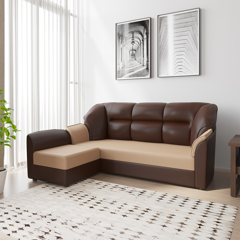 WESTIDO Leatherette 5 Seater  Sofa(Finish Color - Cream Brown, DIY(Do-It-Yourself))