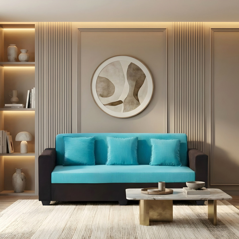Bharat Lifestyle Desy Fabric 3 Seater  Sofa(Finish Color - Aqua Blue & Black, DIY(Do-It-Yourself))