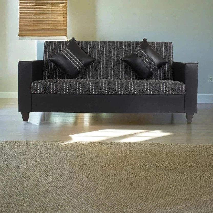 Flipkart Perfect Homes Crete Leatherette and Fabric 3 Seater  Sofa(Finish Color - Black and Silver, DIY(Do-It-Yourself))