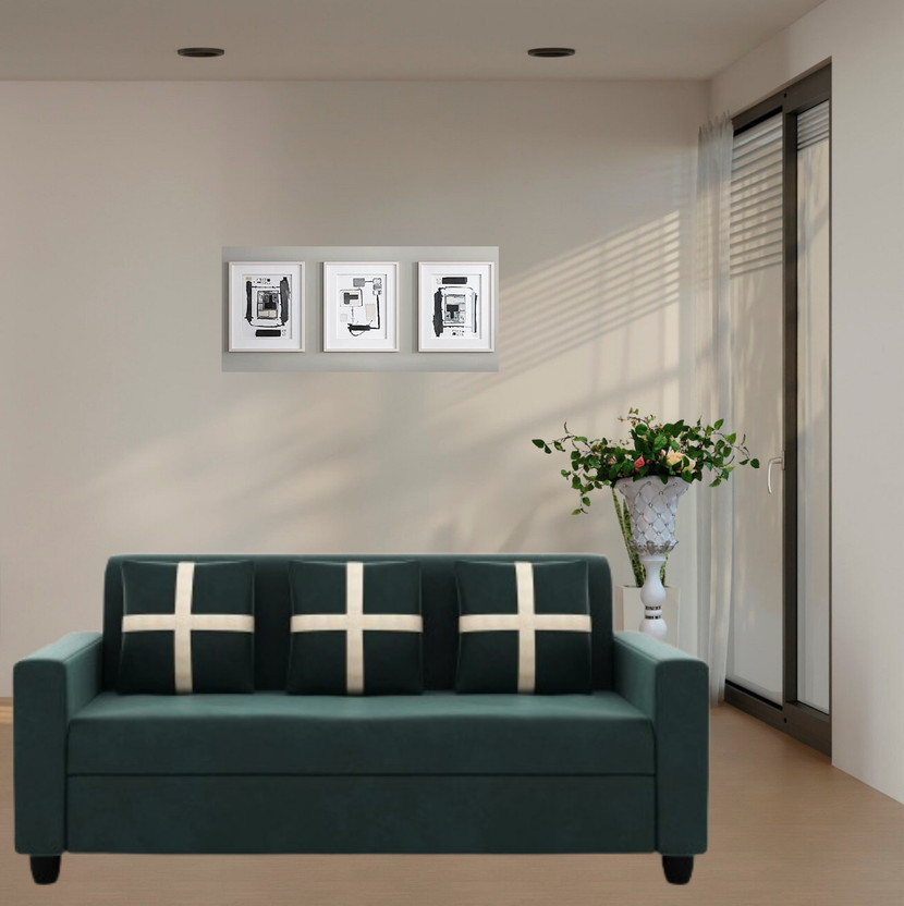 LIVEWELL Premium Quality Velvet Fabric 3 Seater  Sofa(Finish Color - Bottle Green, DIY(Do-It-Yourself))