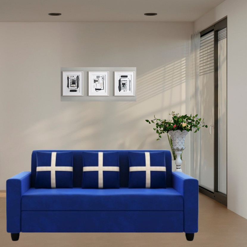 LIVEWELL Premium Quality Velvet Fabric 3 Seater  Sofa(Finish Color - Blue, DIY(Do-It-Yourself))