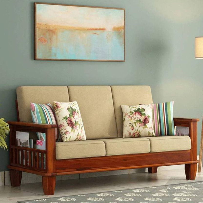 VARSHA VARSHA FURNITURE Solid Wood Premium Quanlity 3 Seater Wooden Sofa set for living Room Furniture Fabric 3 Seater  Sofa(Finish Color - Natural teak, DIY(Do-It-Yourself)) - Flipkart Deal