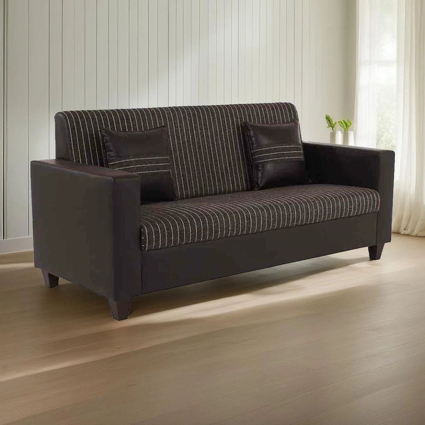 Flipkart Perfect Homes Crete Leatherette and Fabric 3 Seater  Sofa(Finish Color - Chocolate Brown, DIY(Do-It-Yourself))