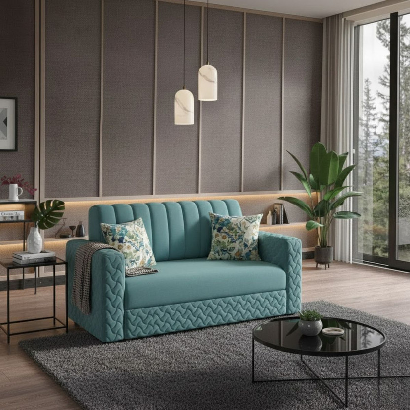 WAKESURE Premium Quality Velvet Fabric 2 Seater  Sofa(Finish Color - Aqua, DIY(Do-It-Yourself))