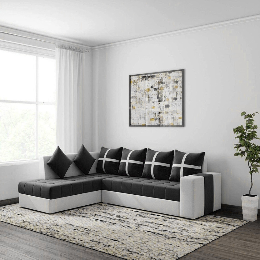 Torque Jamestown L Shape Sofa For Living Room(Left Side, Black And Crem) Fabric 6 Seater  Sofa(Finish Color - Black, DIY(Do-It-Yourself))
