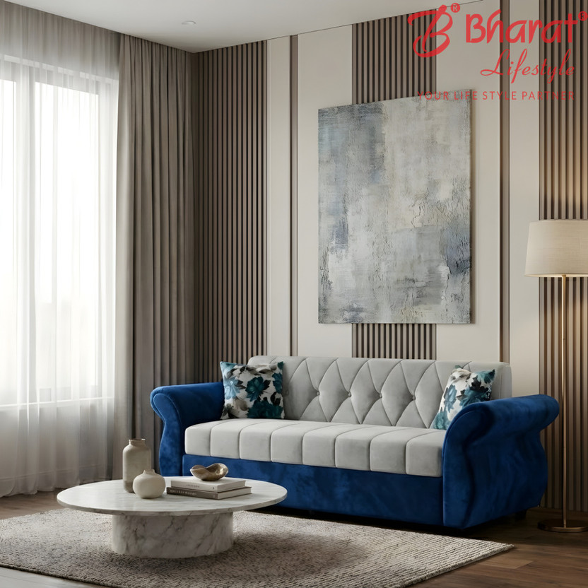 Bharat Lifestyle Alina Fabric 3 Seater  Sofa(Finish Color - Blue Grey, DIY(Do-It-Yourself))