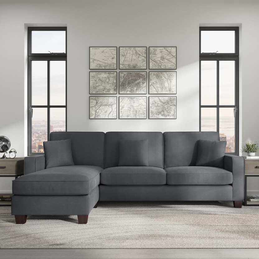 Torque Moscow 4 Seater Mini L Shape Fabric Sofa For Living Room - (Left Side,Dark Grey) Fabric 4 Seater  Sofa(Finish Color - Dark Grey, DIY(Do-It-Yourself))