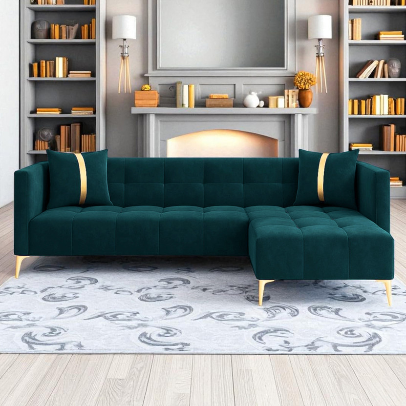 FURNY Styliving 4 Seater Fabric RHS L Shape Sofa Set for Living Room Fabric 4 Seater  Sofa(Finish Color - Greenish Teal, DIY(Do-It-Yourself))