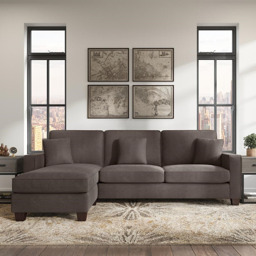 Torque Moscow 4 Seater Mini L Shape Fabric Sofa For Living Room - (Left Side,Brown) Fabric 4 Seater  Sofa(Finish Color - Brown, DIY(Do-It-Yourself))