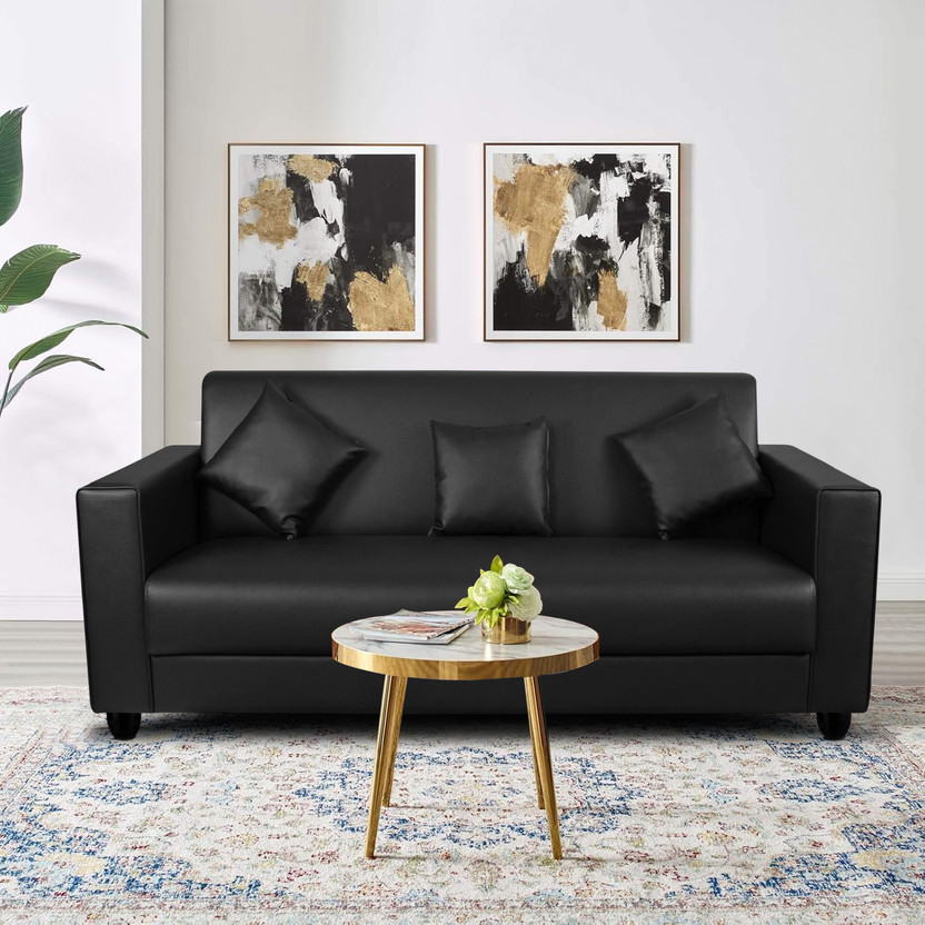 gnanitha gnanitha Enlay Leatherette 3 Seater  Sofa(Finish Color - BLACK, DIY(Do-It-Yourself)) - Flipkart Deal