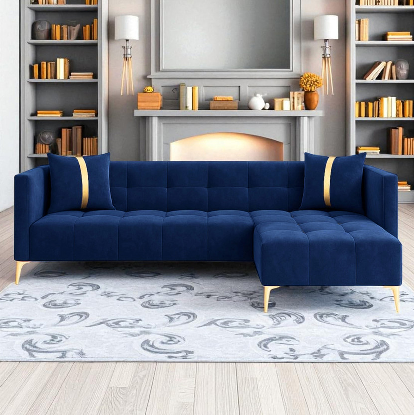 FURNY Styliving 4 Seater Fabric RHS L Shape Sofa Set for Living Room Fabric 4 Seater  Sofa(Finish Color - Blue, DIY(Do-It-Yourself))