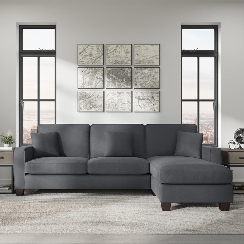 Torque Moscow 4 Seater Mini L Shape Fabric Sofa For Living Room (Right Side, Dark Grey) Fabric 4 Seater  Sofa(Finish Color - Dark Grey, DIY(Do-It-Yourself))