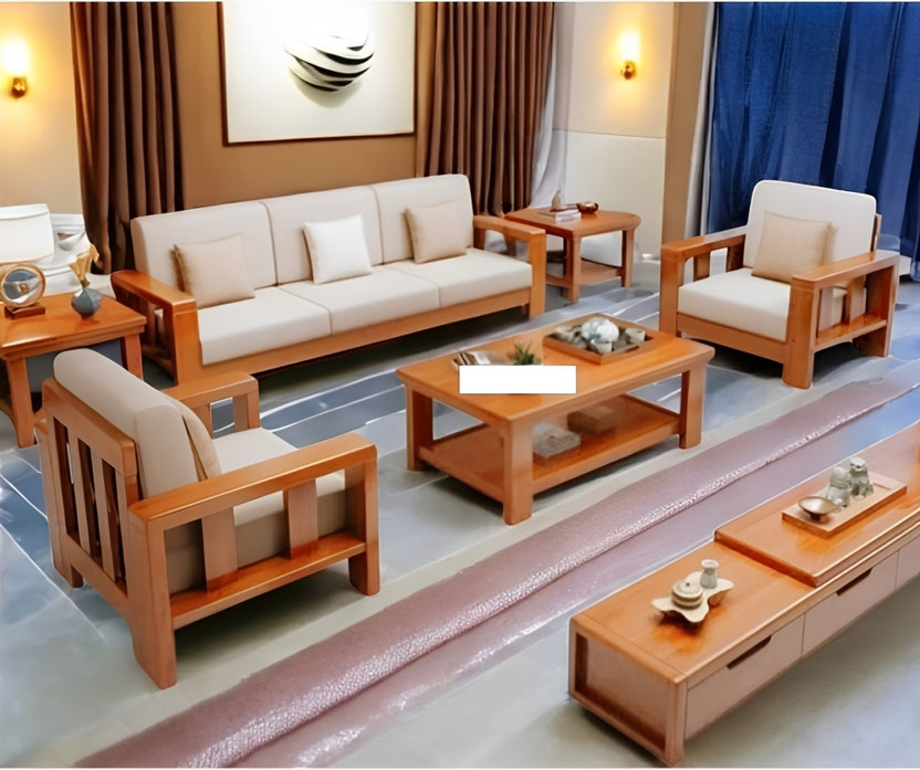 DECORWOOD Solid Sheesham Wood For Living Room, Hotel Office. Fabric 3 + 1 + 1 Sofa Set(Honey Teak Finish Design 2, DIY(Do-It-Yourself))