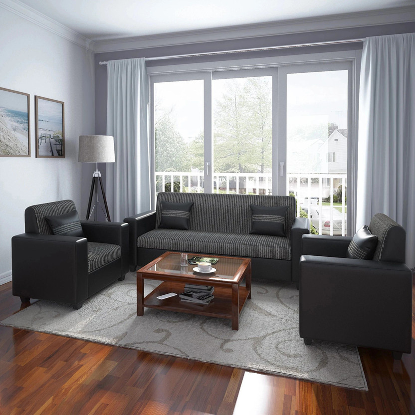 Flipkart Perfect Homes Leatherette 3 + 1 + 1 Sofa Set(Black, DIY(Do-It-Yourself))