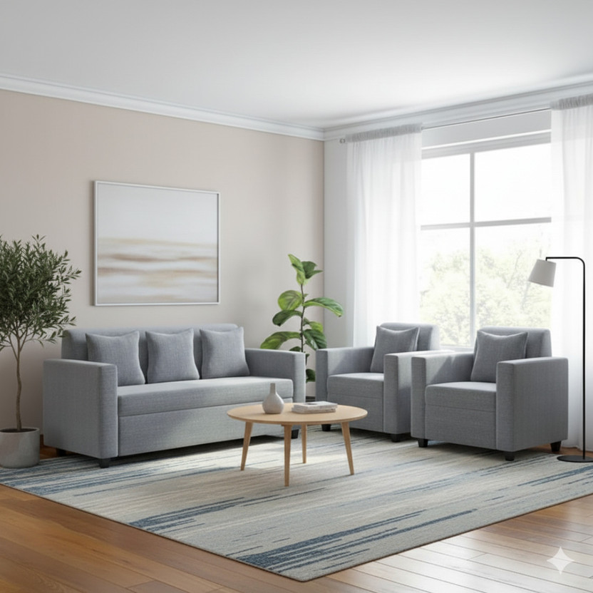 Kendalwood Furniture fabric for living room Fabric 3 + 1 + 1 Sofa Set(Light Grey, Pre-assembled)
