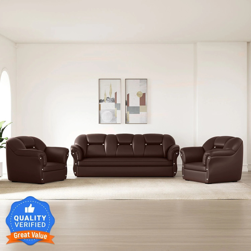 Flipkart Perfect Homes Bella Leatherette 3 + 1 + 1 Sofa Set(Brown Royal, DIY(Do-It-Yourself))