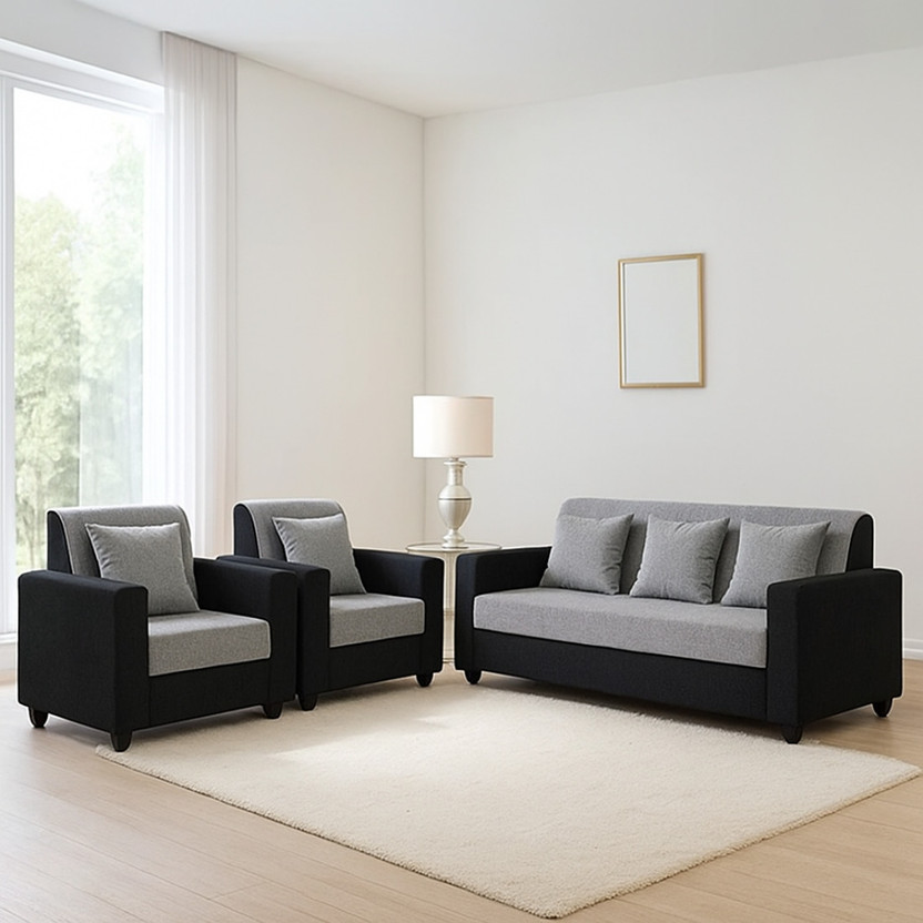 Kendalwood Furniture Fabric 3 + 1 + 1 Sofa Set(Grey-Black, Pre-assembled)