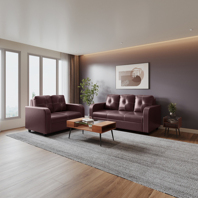 Interio Interio by Godrej Tycoon Leatherette 3 + 2 Sofa Set(Burgandy, Knock Down) - Flipkart Deal