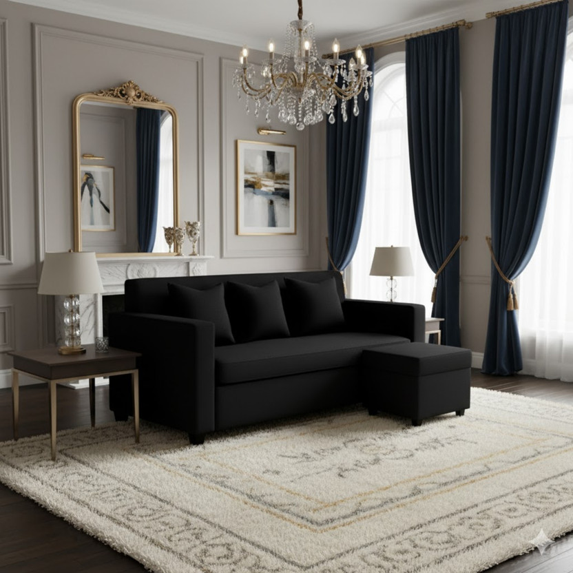 WAKESURE Premium Quality 3 Seater With Ottoman Jute Fabric 3 + 1 Sofa Set(Black, DIY(Do-It-Yourself))
