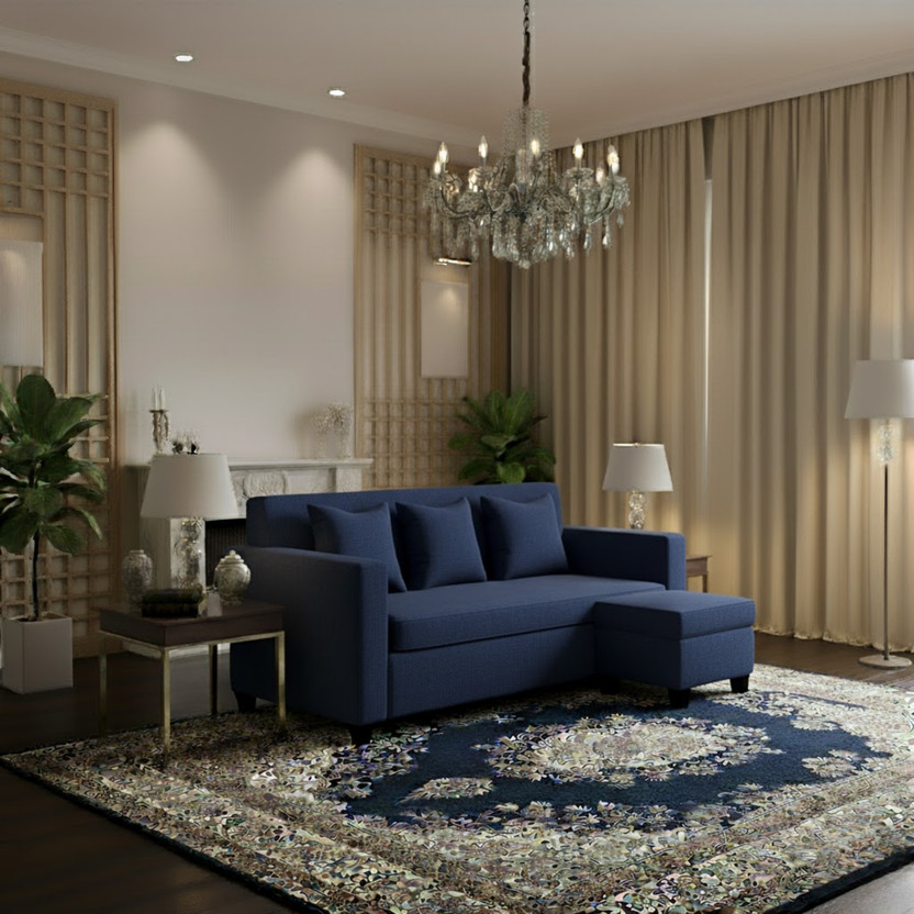 WAKESURE Premium Quality 3 Seater With Ottoman Jute Fabric 3 + 1 Sofa Set(Navy Blue, DIY(Do-It-Yourself))